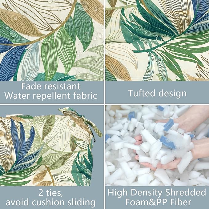 LVTXIII Outdoor U-Shaped Wicker Seat Cushion, Decorative Tufted Chair Pads Round Back Seat Cushion Set for Patio Garden Home Office Furniture, 19"x19"x4", 2 Pack, Lush Leaf Green