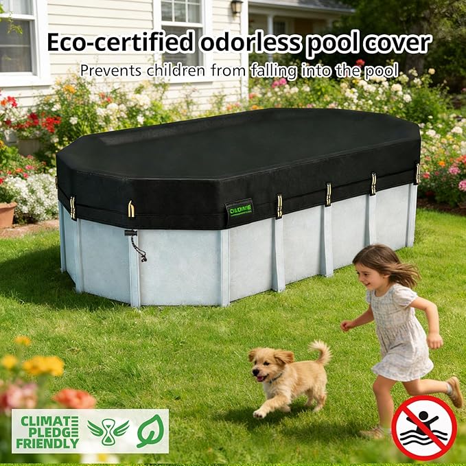QH.HOME 550D 12x24 FT Oval Pool Cover [Upgraded Tear Resistant & Threefold Windproof] wth Pre-Installed Winch and Rope,Pool Covers for Above Ground Pools Oval-Snug Fit & Waterproof Protection
