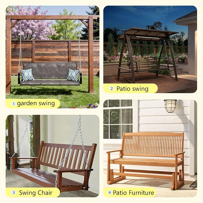 Porch Swing Cushions 60x40 Inch, 5" Extra Thick Waterproof Outdoor Swing Seat Cushion with Backrest & 8 Non-Slip Ties PP Cotton + Memory Foam Fill, Fade-Resistant 3-Seater Replacement for Patio Bench
