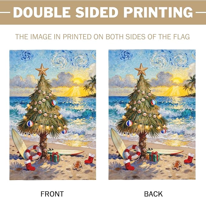 Coastal Christmas Garden Flag 12x18 Inch Xmas Tree Beach Holiday Themed Decorative Yard Flags for Outside Double Sided Winter Seasonal Outdoor Home Farmhouse Decoration Porch New Year Decor