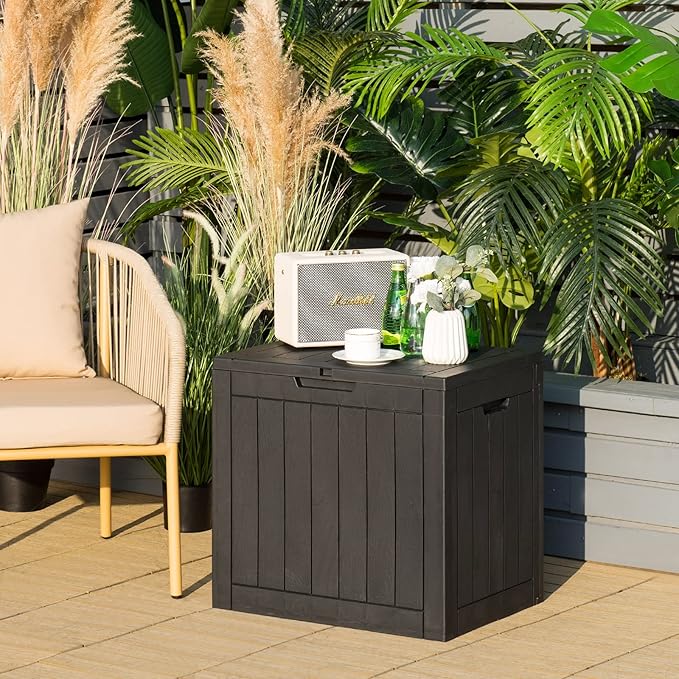 Giantex Deck Boxes Outdoor Waterproof - 30 Gallon Patio Storage Box with Lockable Lid, Built-in Handles, Storage Bin for Poolside, Package Delivery, Cushions, Garden Tools, Outside Storage Box (Black)