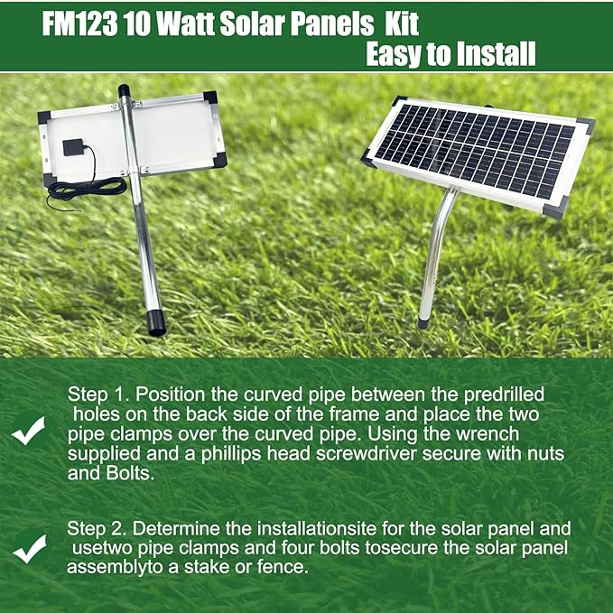 FM123 10 Watt Solar Panels Kit for Mighty Mule GTO PRO Automatic Gate Openers,12v Portable Solar Panel Battery Charger, Replace FM350 MM260 MM560 FM200 FM350 FM500 FM502 FM700 MM571W MM271 MM360