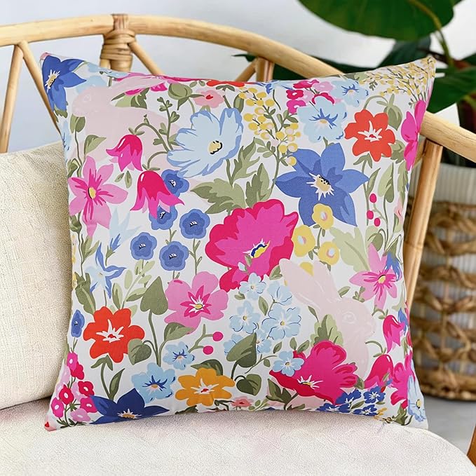 Adabana Spring Outdoor Waterproof Floral Pillow Covers Set of 2 Square Colorful Couch Cushion Cases 18x18 Inch Waterproof Decorative Pillows for Patio Garden Beach,Pink