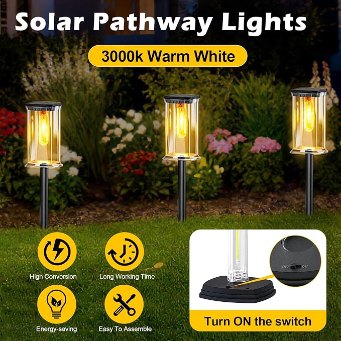 12 Pack Solar Lights Outdoor,Solar Pathway Lights Waterproof GardenLight, Solar Lights Pathways LED Landscape Lighting for Walkway, Driveway, Path, Yard, Patio Decor, Warm White