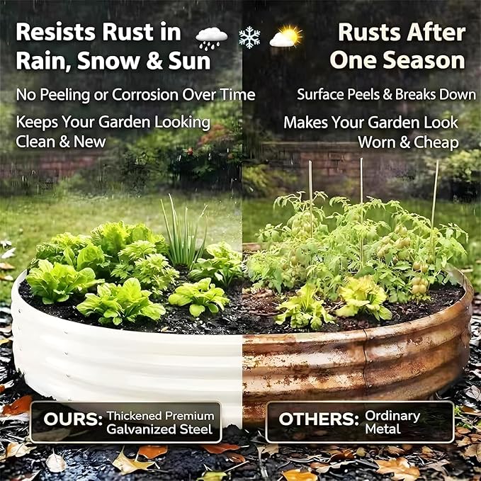 Heavy Duty Round Raised Garden Bed, 4FT Large Thickened Galvanized Metal Planter Box, 0.7mm Reinforced Rust-Resistant, Easy DIY Assembly Above Ground Gardening Bed for Vegetables, Flowers & Herbs