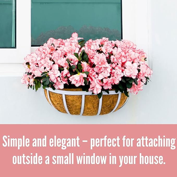 LaLaGreen Window Planter Box (16 Inch, 2 Pack) White Metal Deck Railing Flower Boxes with Coco Liners, Rectangular Wall Planters for Outdoor Plants Horse Troughs Fence Balcony Garden Herb Patio Porch