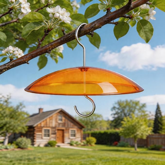 Small Rain Cover for Bird Feeder - 2PC x 8" Mini Hanging Weather Guard Protective Dome Against Rain/Snow/Sun - Orange Yellow Translucent Plastic - Dia. 20CM