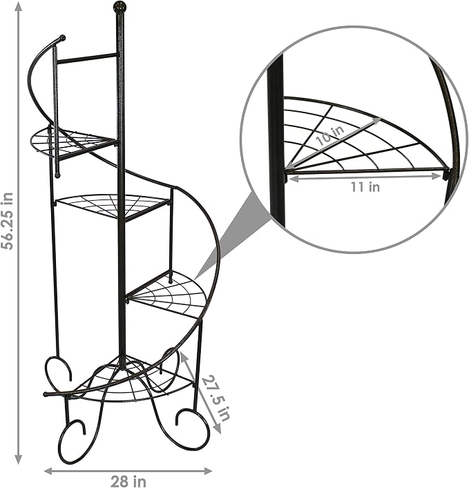 Sunnydaze 4-Tier Metal Iron Plant Stand, Spiral Staircase Design, Set of 2, 56-Inch