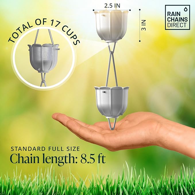 Rain Chains Direct - Flutes Rain Chain - 8.5 FT - Milled Aluminum - Premium Rain Chains for Gutters