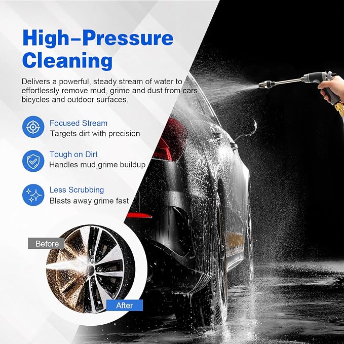 Turbo High Pressure Washer Jet, Heavy Duty Garden Hose Nozzle, Turn Any Hose into a High Pressure Water Cleaning Jet, Multi-Function Water Sprayer for Yard, Car, Pet Washing & Outdoor Cleaning