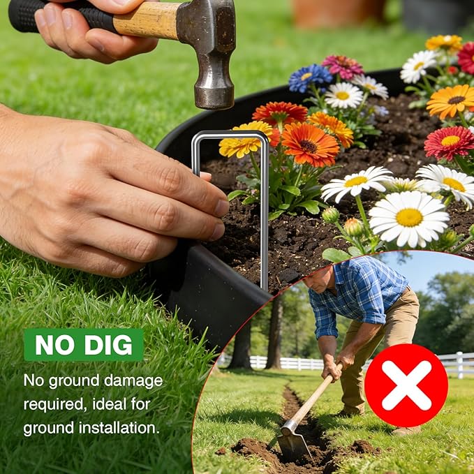 4in Tall,66ft Landscape Edging Kit with 100pcs Metal Spikes,Reinforced Rib Design,Not Digging Flexible Plastic Edge Border for Landscape, Lawn,Garden,Flower Beds,Yard,Paver,Playground, Fence,Pathway