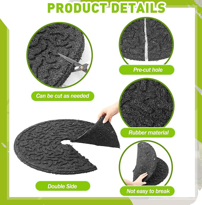 Peryiter 8 Pcs Rubber Mulch Tree Ring, Heavy Duty Rubber Mulch Mat, Tree Protector Weed Barrier Mats, Round Root Barrier for Root Protection Weed Grass Control (24 Inches)