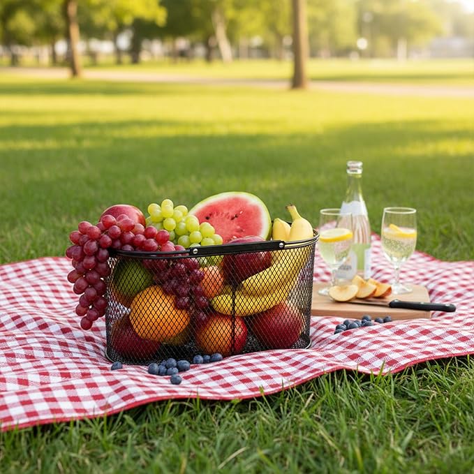 Metal Garden Harvest Basket,Mesh Wire Picnic Basket with Handle,Picnic Accessories,Garden Baskets for Gathering Vegetables,Fruits,Egg,Kitchen