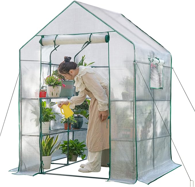 Greenhouses for Outdoors,Portable Walk in Greenhouse for Garden Plants that Need Frost Protection and Away from Animals(56"x55"x78")-White