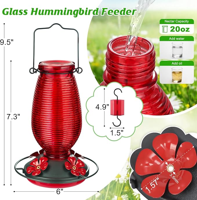 FEED GARDEN Glass Hummingbird Feeder 16 Oz Purple + 20oz Red