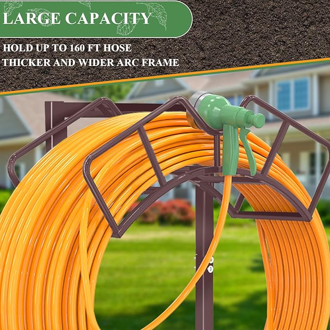 Qatsrin Super Stable Garden Hose Holder, Detachable Water Hose Holders Hose Storage Hold 160-Feet Hose, Water Hose Holder for Outside, Yard, Lawn, Farm (Bronze)