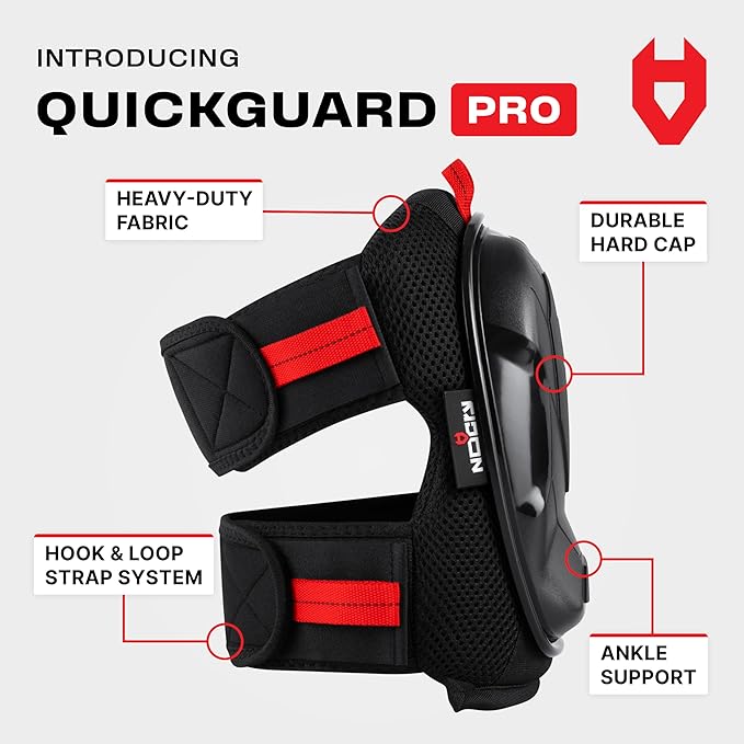 NoCry Professional Work Knee Pads for Men and Women with Non-slip Heavy Duty Cap and Ankle Support — Soft Foam Cushion and Gel Knee Pads for Men Construction — Easy to Fasten Kneepads with Hang Loop