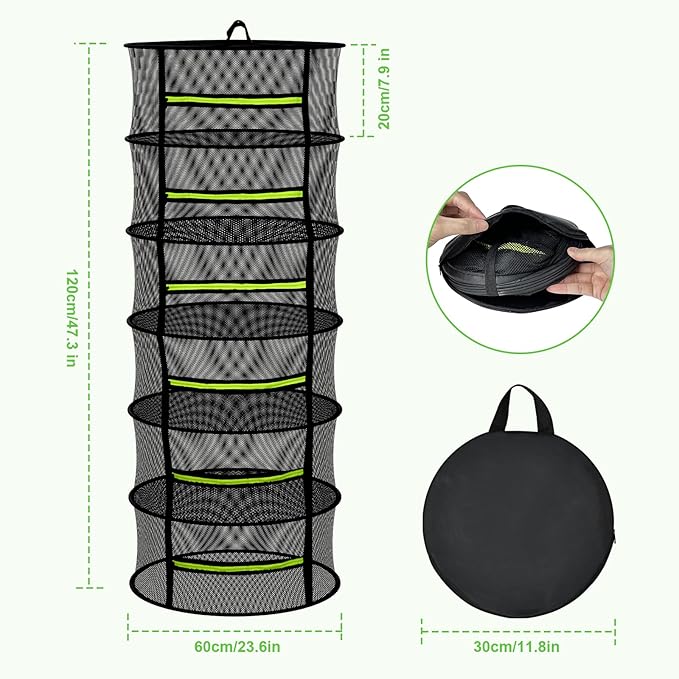 MEKOLIFE Herb Drying Rack with Mesh Design, Hanging Drying Rack with Green Zipper & Garden Pruning Shears – Versatile Plant Drying Solution (6 Layers)