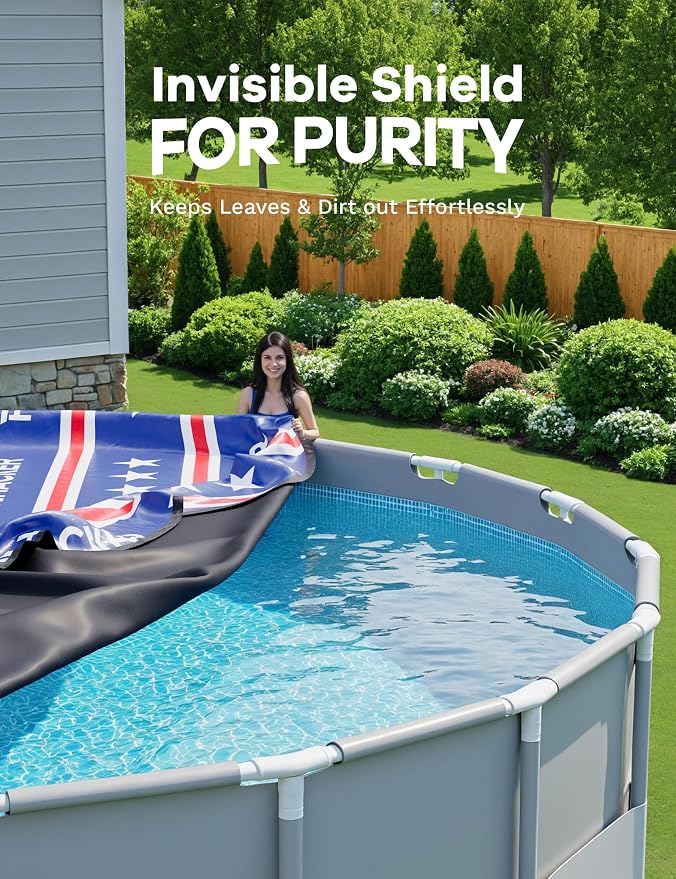 POOLHACKER【2025 Upgrade】 18 ft Winter Pool Cover - 18ft Round Above Ground, 4 Foot Overlap Extra Thick 420D Pool Cover with Pulley and Cable (Red)