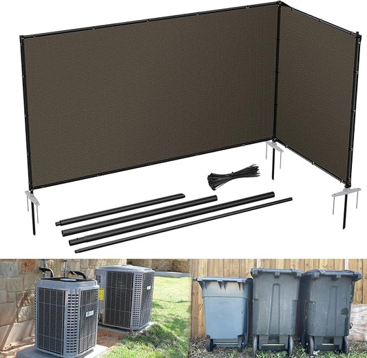E&K 6'x4' Outdoor Privacy Screen Fence Panel Freestanding Backyard Patio Privacy Pool Fencing Temporary Garden Dog Fence with Iron Poles and Rails (Brown)
