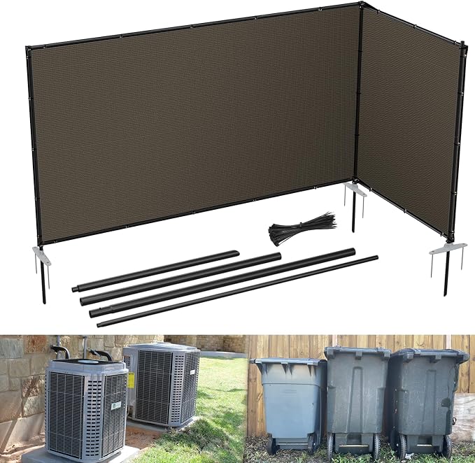 E&K 5'x4' Outdoor Privacy Screen Fence Panel Freestanding Backyard Patio Privacy Pool Fencing Temporary Garden Dog Fence with Iron Poles and Rails (Brown)