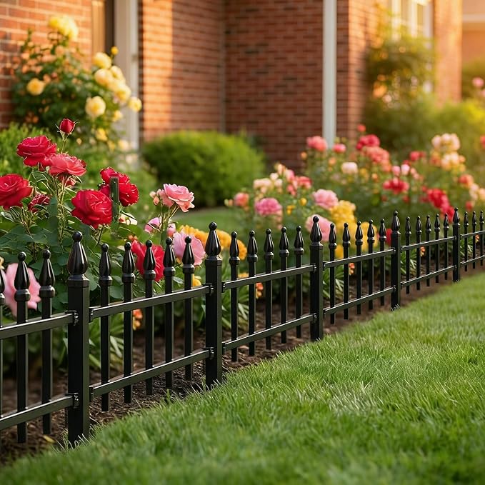5-Pack Garden Border Fence, 23" W x 17" H Metal Landscape Edging (5 Panels,Total Length 9.5ft),Landscape Fencing,Metal Border Folding Fence for Flower Bed, Yard, Animal Barrier-Black