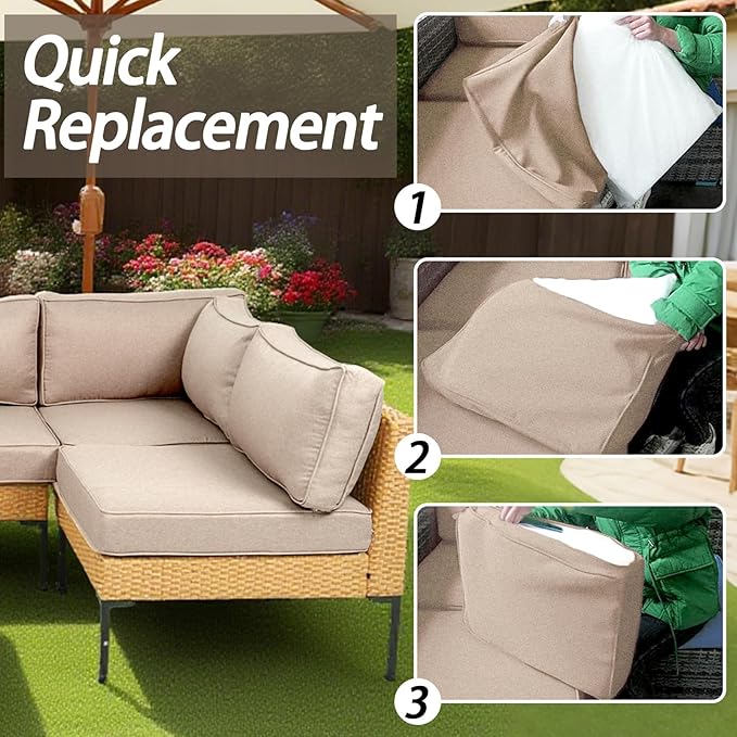 14Pcs Patio Cushion Covers Replacement Splashproof UV-Resistant Inelastic Covers with Zippers, Max Compatible 24.8x24.8x3.54inch Patio Cushion, for 7 Pcs Outdoor Patio Furniture Sets