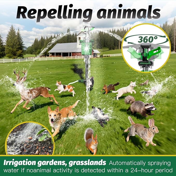 Motion Activated Sprinkler, Solar Animal Repellent Outdoor - 2 Packs Deer Cat Deterrent with Motion Sensor & Flashing Lights, IP65 Waterproof for Yard Garden Lawn Protection (Basic Version)