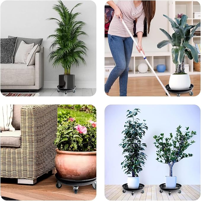 Plant Caddy with Wheels 12 Inch 3 Pack, Heavy Duty Metal Plant Stand & Dolly with Lockable Casters, Holds 160 lbs for Indoor Outdoor Large Flower Pots, Black