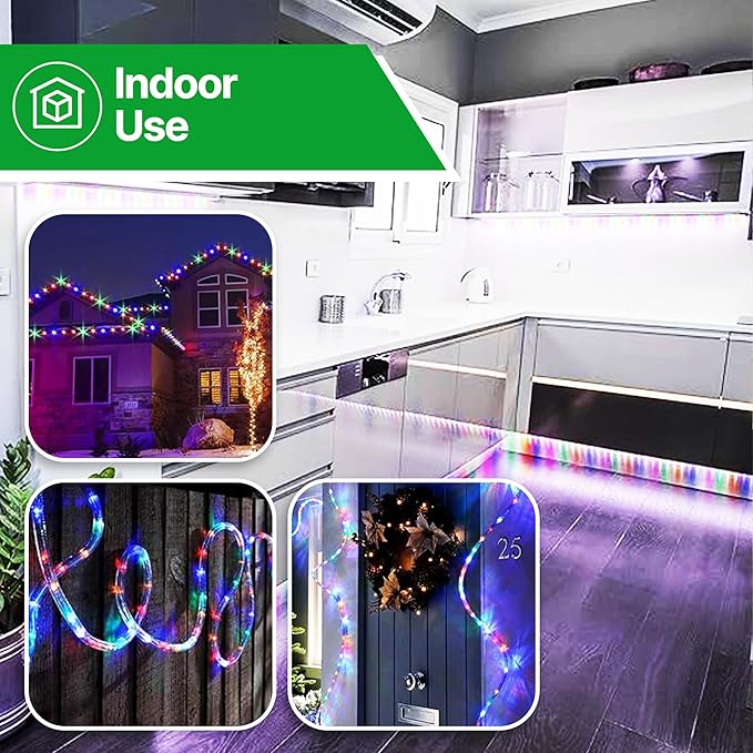 Tupkee LED Rope Light Multi-Color - for Indoor and Outdoor use, 24 Feet (7.3 m) - 10MM Diameter - 144 LED Long Life Bulbs Rope Tube Lights
