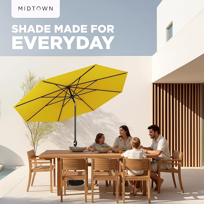 Midtown Umbrellas 10-Year-No-Fade - 8 Ft - UV Proof Sunflower (Yellow) Fabric - Umbrella Outdoor Patio, Auto-Tilt Aluminum Frame Patio Umbrella for Garden, Pool & Deck - Black Pole