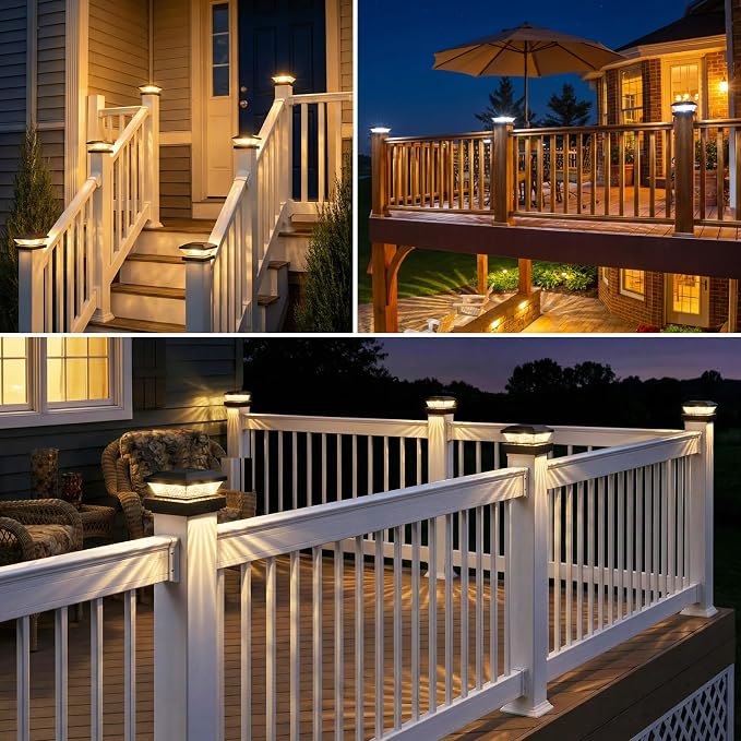 Mlambert 4x4 Solar Post Cap Lights Outdoor 12 Pack, Waterproof Solar Fence Light for Wooden/Vinyl Post, 2 Color Outside Deck Patio Porch Decor, Black