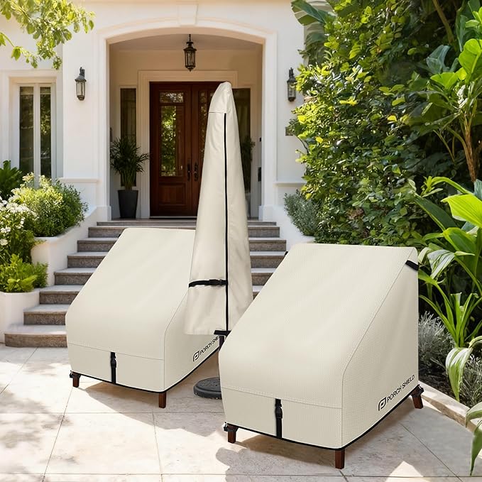 Porch Shield Patio Chair Covers - Waterproof Outdoor Lounge Deep Seat Lawn Chair Cover 2 Pack - 30W x 33D x 34H inch, Beige