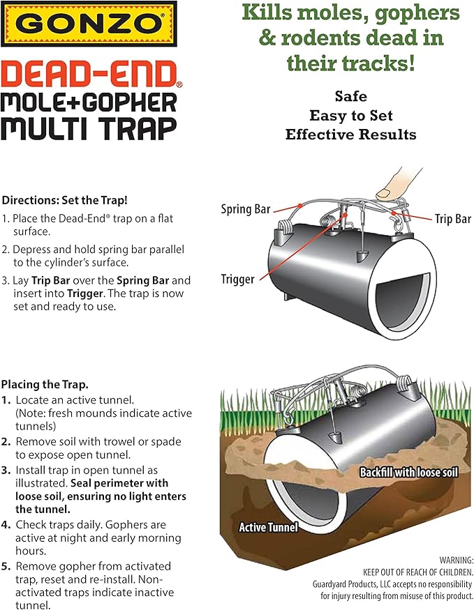 Gonzo 5001 Dead-End Mole & Gopher Trap