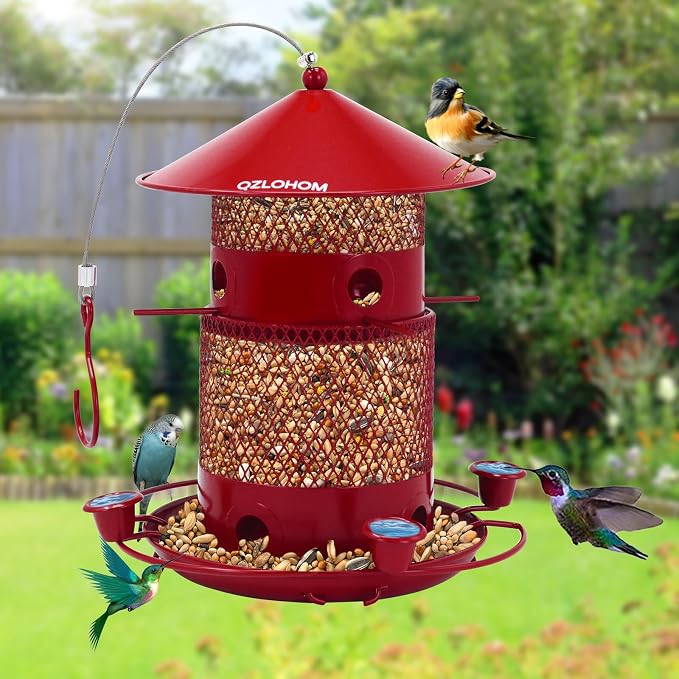 Outdoor Metal Bird Feeder, Hanging 360-Degree Feeding with Large Capacity 3.8LB, Durable Rust-Proof Iron for Yard, Garden & Balcony, Easy to Clean for Bird Lovers