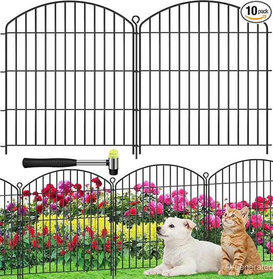 Decorative Garden Fence 32in (H) x 22ft (L), Arched Rustproof Metal No Dig Fence for Dogs & Rabbit, Ornamental Animal Barrier for Flower Beds, Border Panels Fencing for Yard & Patio Outdoor Decor