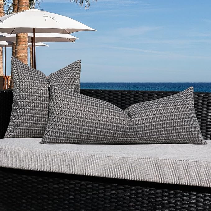 Kevin Textile Outdoor Waterproof Throw Pillow Covers 14x36 Inch Pack of 1 Boho Farmhouse Decorative Long Lumbar Cushion Covers for Garden Patio Tent Balcony Bench Couch Sofa, Dark Grey