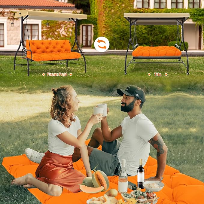 Porch Swing Cushions 2 Seater Replacement Thicken 5" Waterproof & Fade Resistant Swing Cushions for Outdoor Furniture Bench Patio Swing Cushion with Backrest & Ties(Orange 48x40x5inch)