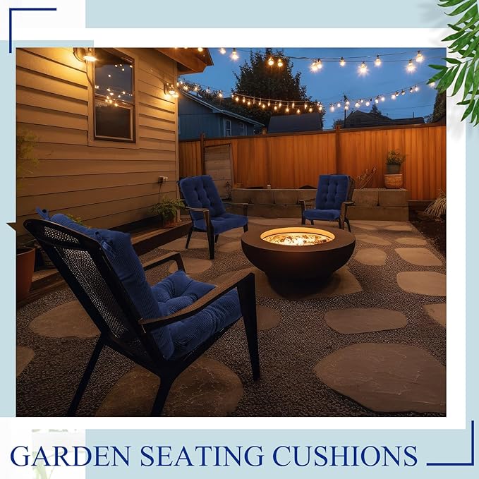 Juexica 4 Set Outdoor Patio Chair Cushions Corduroy Seat High Back Tufted Pillow Replacement Rocking Patio Chair Pads for Outdoor Indoor Home Office(Navy Blue)