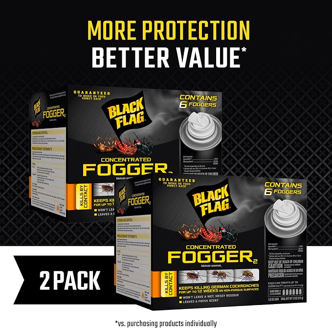 Black Flag Concentrated Fogger, 6 Count-1.25 Ounce Cans, Indoor Insecticide, 2 Pack