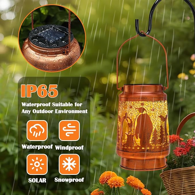 Penguin Birthday Gifts for Women Mom Grandma, Solar Lanterns Outdoor Waterproof Garden Decor Hanging Lantern Lights, Metal LED Decorative Gardening Light for Patio Yard Lawn Porch