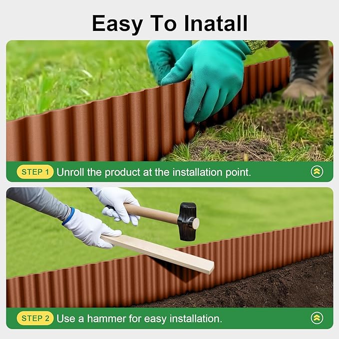Land Guard Corrugated Garden Edging Border, 12"×50' Landscape Paver Edging, Tall Landscape Edging, Fence for Garden, Flower Bed, Lawn and Landscape Edging (Red Rust)