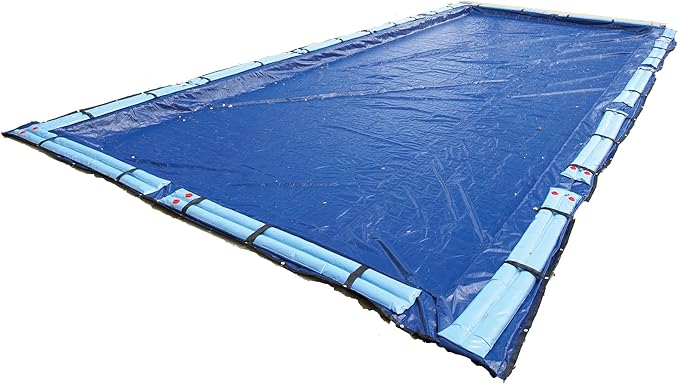 Blue Wave BWC952 Gold 15-Year 12-ft x 24-ft Rectangular In Ground Pool Winter Cover,Royal Blue | Solid polyethylene, black underside, heat-sealed seams, grommets, cable, winch, 5-ft overlap, 15-yr support, blocks debris