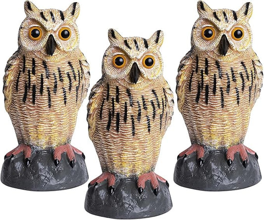 Owl Decoy | Plastic Owls to Scare Birds Away | Owl Statue for Garden & Outdoors - Pack of 3