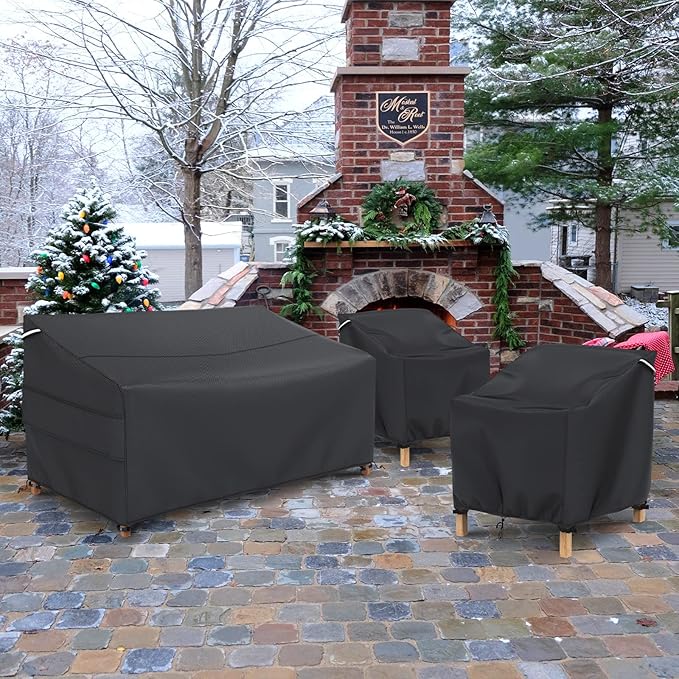 Gasadar Waterproof Outdoor Sofa Cover, 3-Seater Outdoor Loveseat Cover, 79" L×37" D×35" H, Black