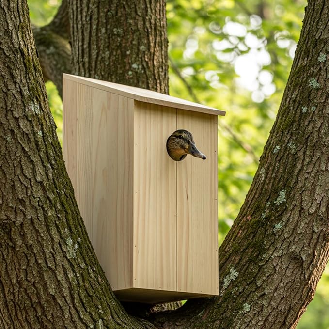 Vercraft Wood Duck Nesting Box Pine Outdoor Duck House 11x12x24 Inches with Clean-Out Door for Pond Wetland Wood Ducks Hooded Mergansers