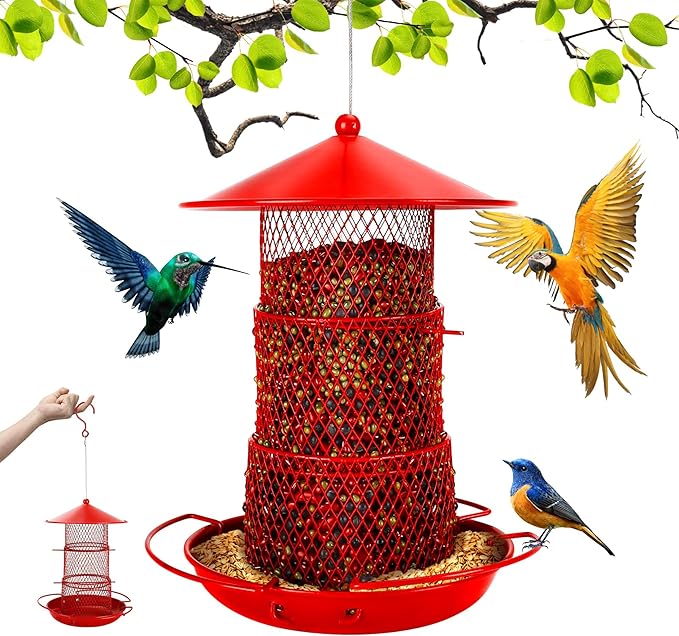 Wild Bird Feeders for Outside Hanging,Retractable Large Bird Feeders with 4 lbs Capacity for Finch Cardinal Blue Jay,Squirrel Proof Bird Feeder for Garden Yard