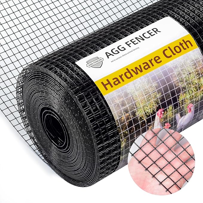48in x 50ft Black Hardware Cloth 1/2 inch 19Ga PVC Coated Wire Mesh Vinyl Coated Fence, Welded Metal Chicken Wire Fencing Roll, Garden Plant Fencing, for Chicken Coop and Home Improvement