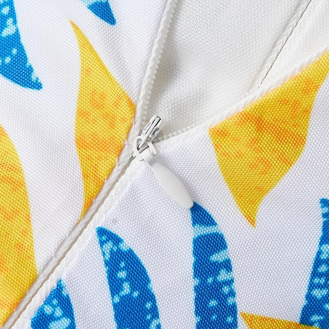 Allorry Outdoor Pillow Covers 20x20 Set of 2 Hawaii Tropics Palm Leaves Blue Yellow Floral Pattern Decoration Pillow Covers for Spring Summer Outdoor Waterproof Garden Patio Sofa Bed Decor JB010-D20