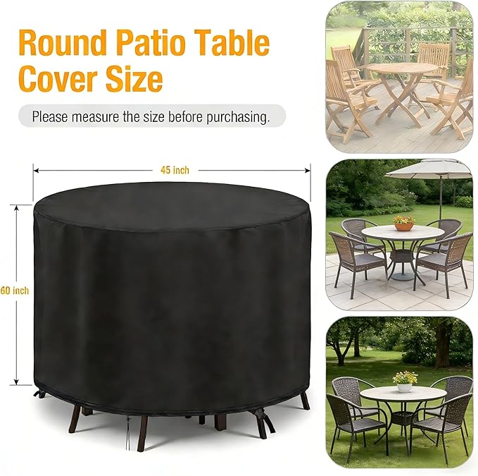 POMER Waterproof Round Patio Outdoor Table Cover,Bar Height Table and Chair Cover Waterproof Outdoor Tall High Table Cover for Round Furniture Set (60" D x 45" H)